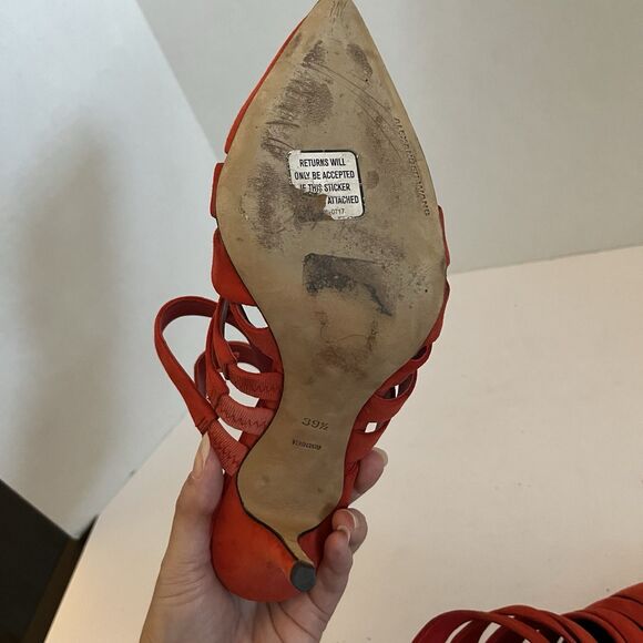 ALEXANDER WANG Red Suede STRAPPY BRITT MULE Sandals Pump Heels SZ 39.5 US 8.5 - Picture 8 of 13